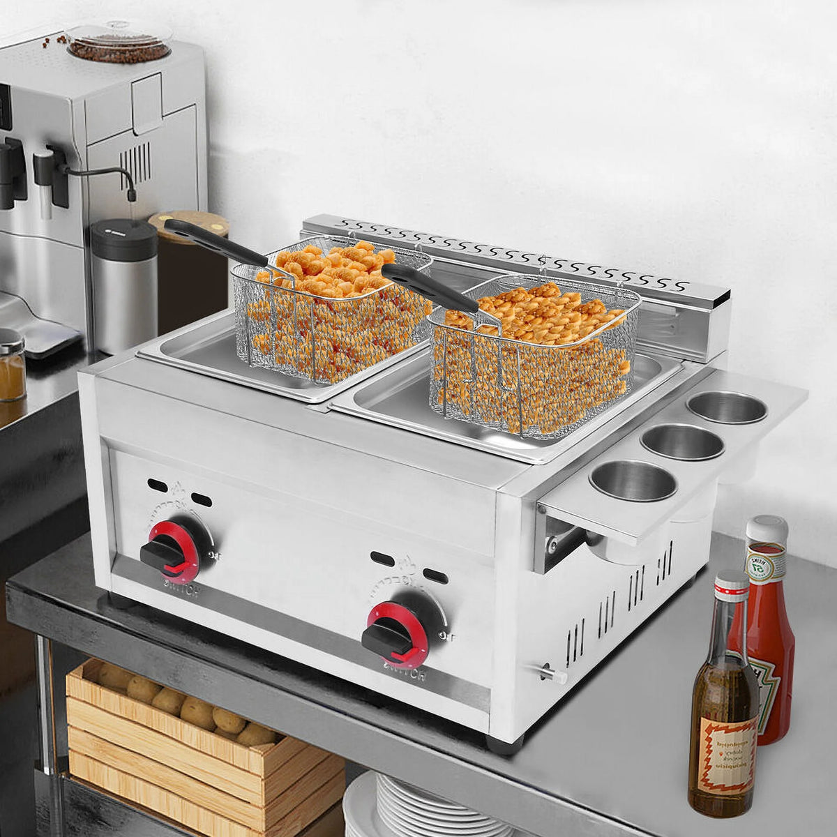 6L*2 Stainless Steel Commercial Countertop Gas Deep Fryer with 2 Basket H9268