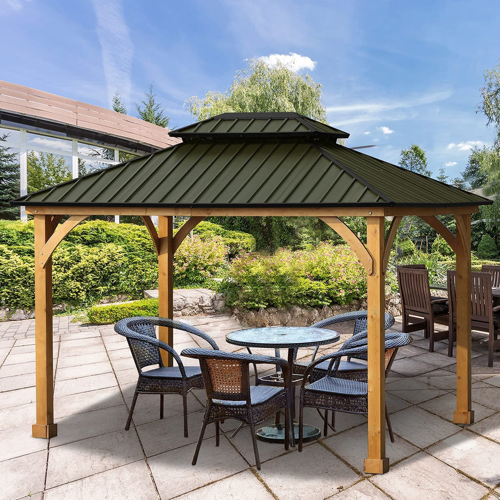 Green 10 x 12 ft. Solid Wooden Gazebo with Hardtop Roof G19112
