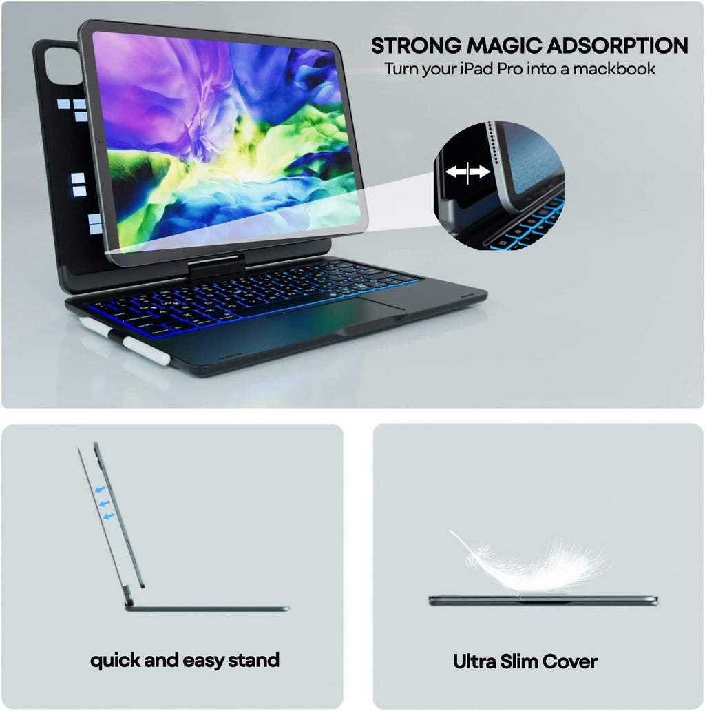 Swivel iPad Keyboard Case with Touchpad Wireless Backlit M875135