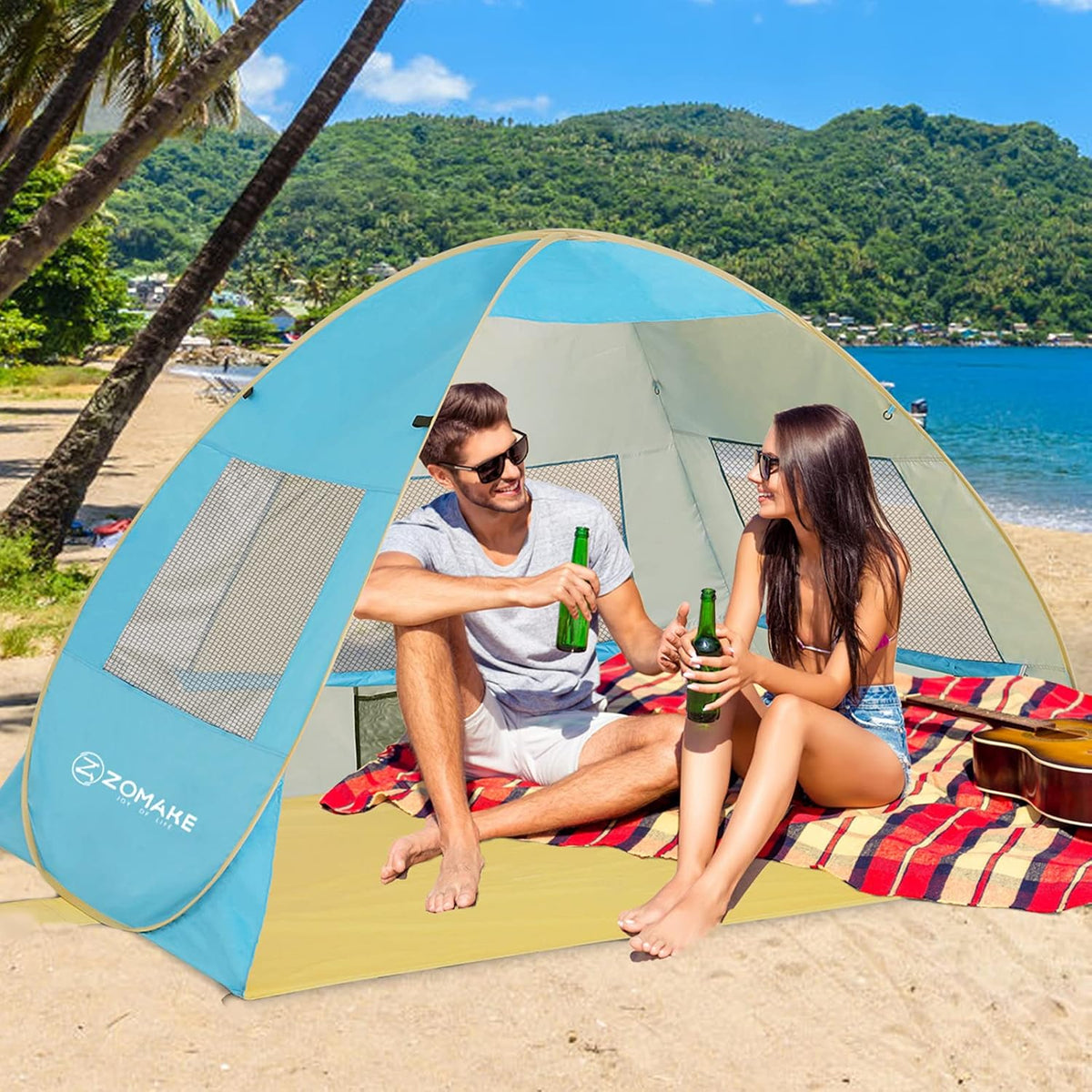 2-4 Person Beach Tent Sun Shelter with Carrying Bag V6763