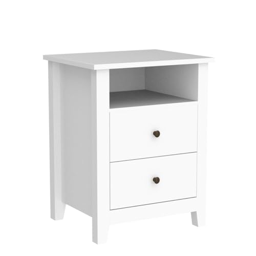White Nightstands with Drawer Set of 2 Wood Bedside Tables U8338