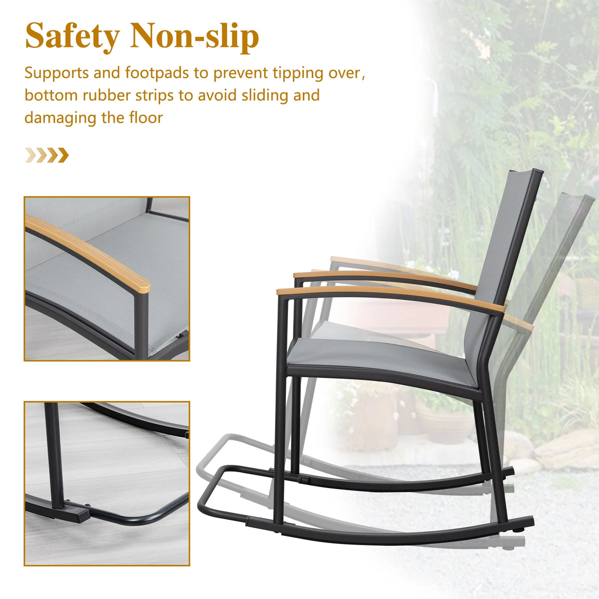Light Gray 3 Pieces Patio Rocking Bistro Set L21485