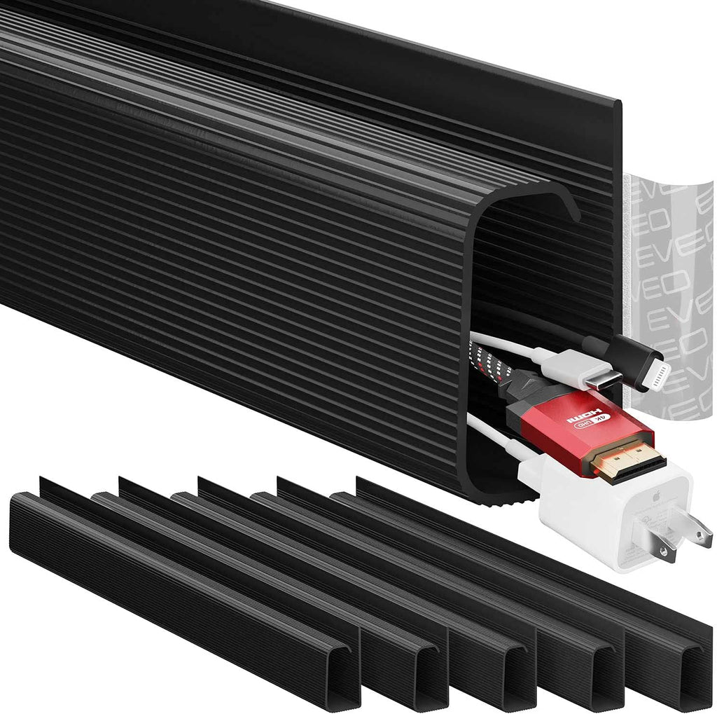 Black Cord Cover Cable Management Under Desk, 6 Pack B935