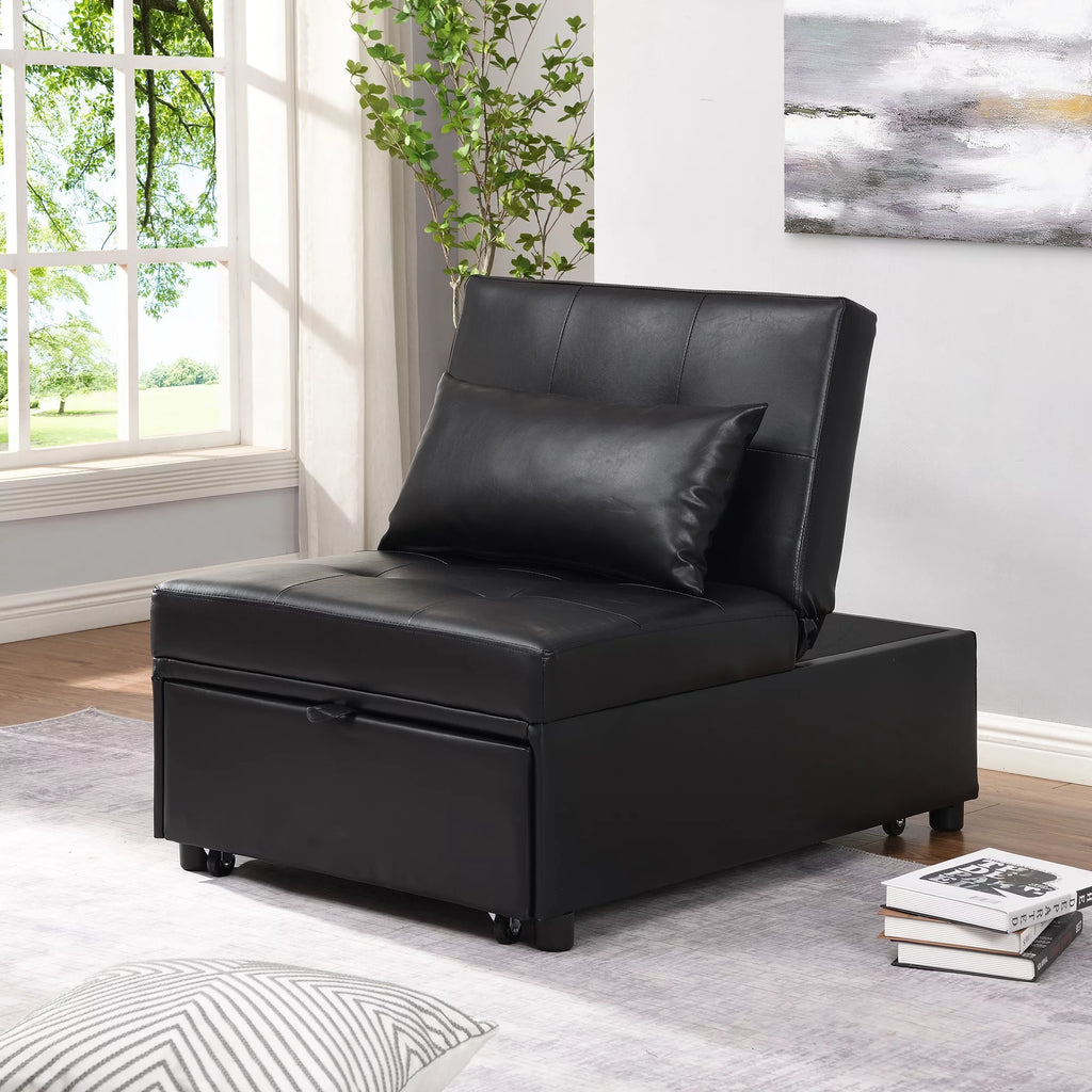 Black Faux Leather Convertible Sofa Bed X12083