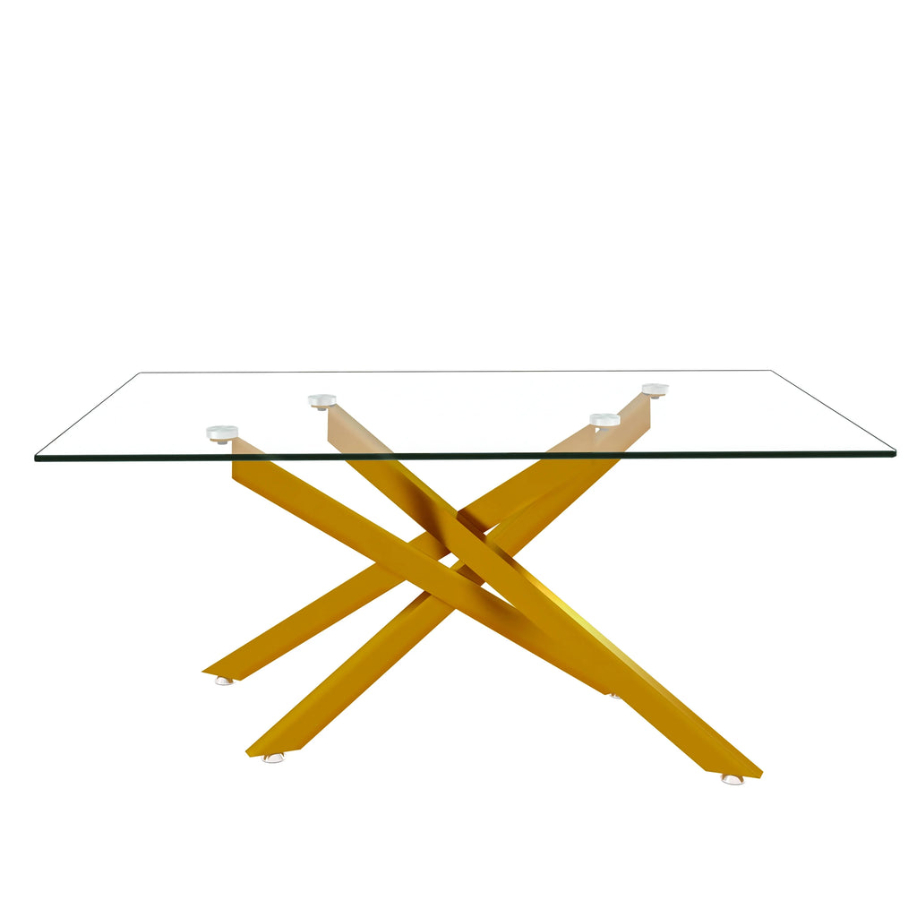 39.4" Rectangular Clear Tempered Glass Coffee Table with Golden Metal Legs R6141