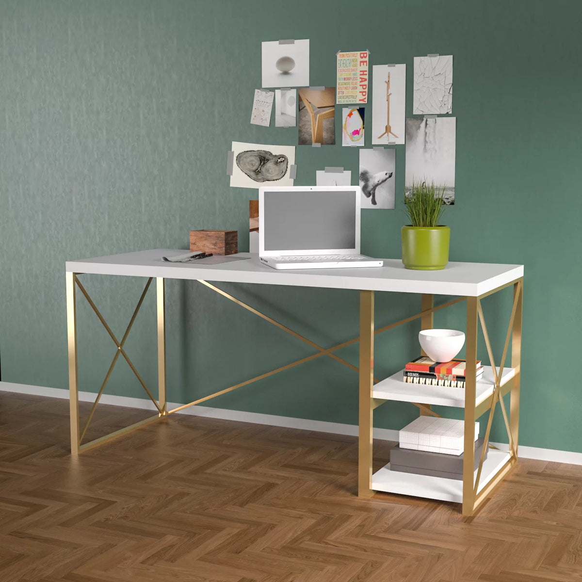 47" White Wooden Top Writing and Computer Desk C857094