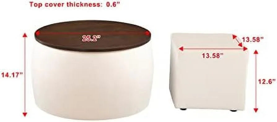 White 2 in 1 Round Ottoman Set Z176385