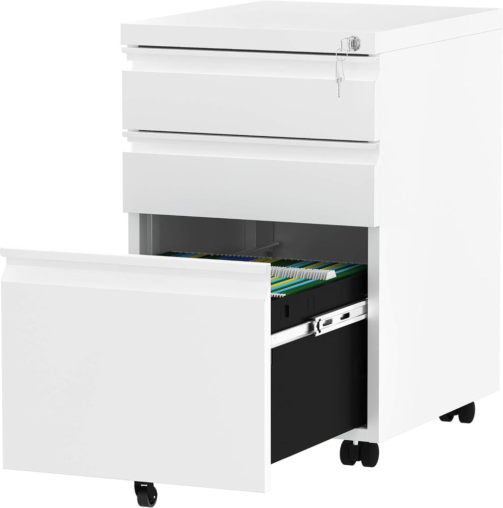 White 3-Drawer Metal File Cabinet Y982385