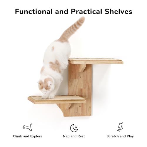 Cat Wall Shelves, 2 Platform Tree Shape Wall-Mounted Floating Shelf with Sisal Mat B68420
