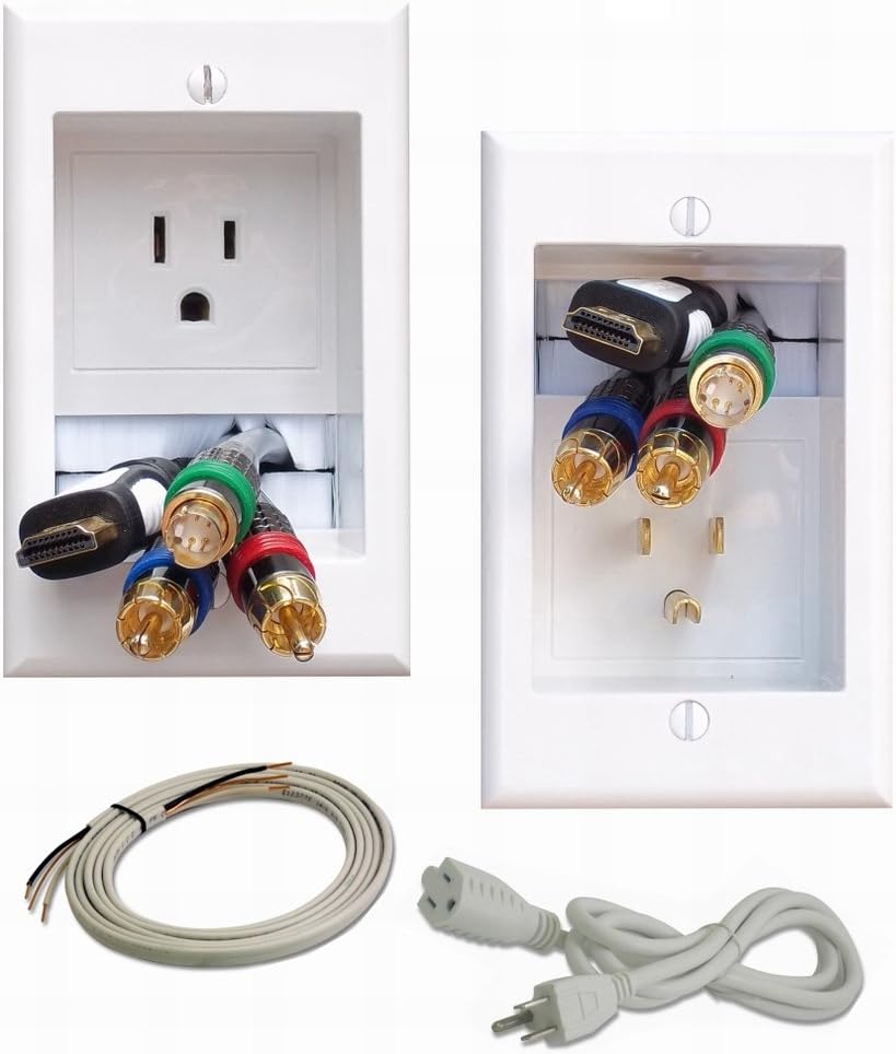 Dual Power Outlet Recessed In-Wall Cable Management System for TV, Pack of 2 Y26592