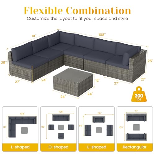 Grey 7 Pieces Outdoor Patio Furniture Set with Glass Tea Table M844703