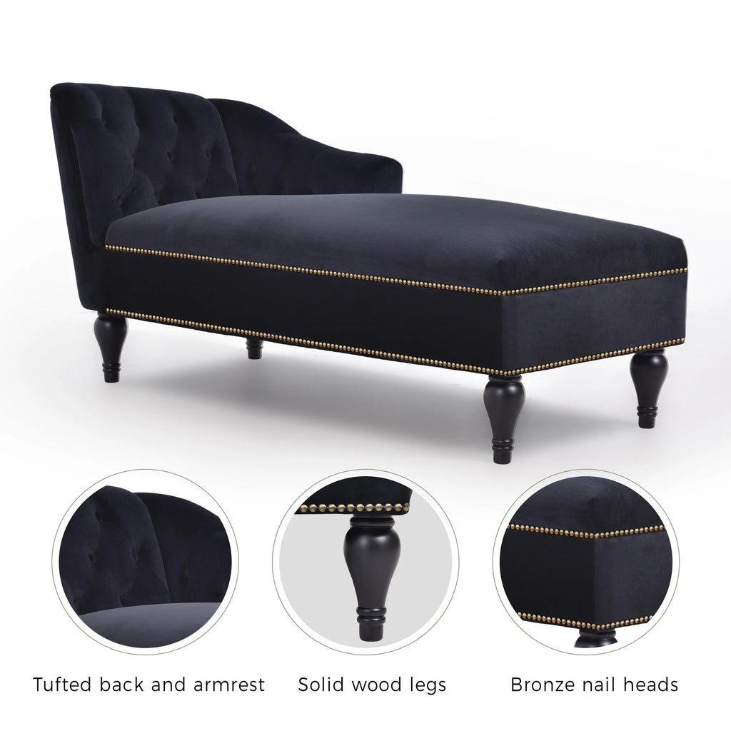 Black Tufted Upholstered Chaise Lounge T67217