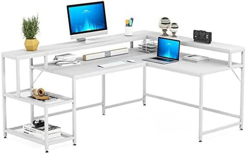 69 Inch L Shaped Desk with Monitor Stand Black U595