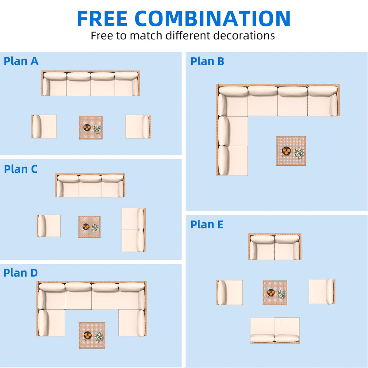 7-Piece PE Wicker Outdoor Sectional Sofa Set with Coffee Table J36622