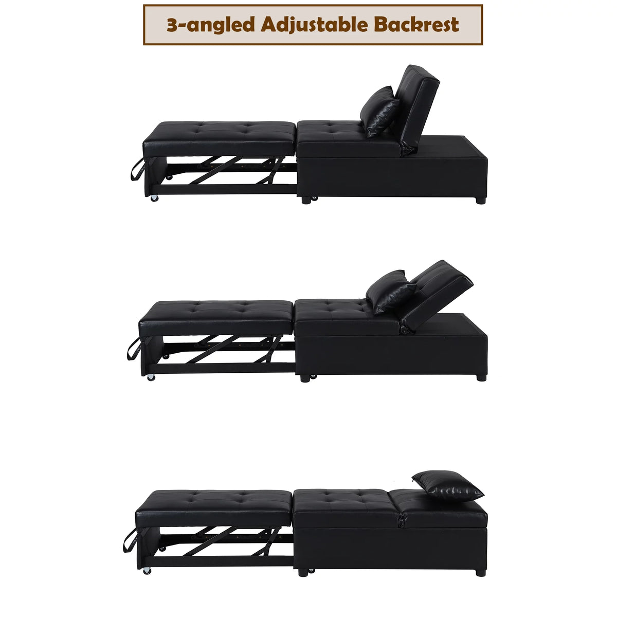 Black Faux Leather Convertible Sofa Bed X12083