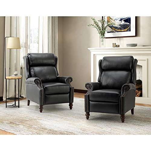 Turquoise Genuine Leather Push Back Recliner Chair with Solid Wood Legs S84833
