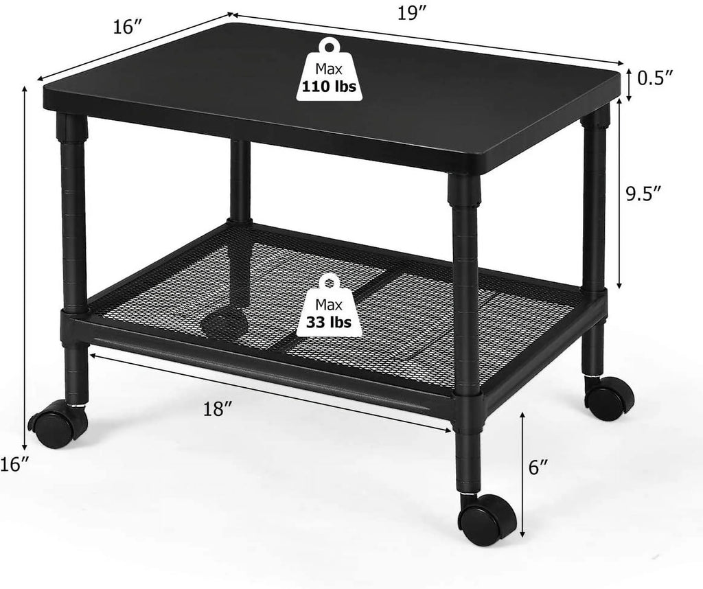 2-Tier Printer Stand with Wheels and Metal Frame U27986