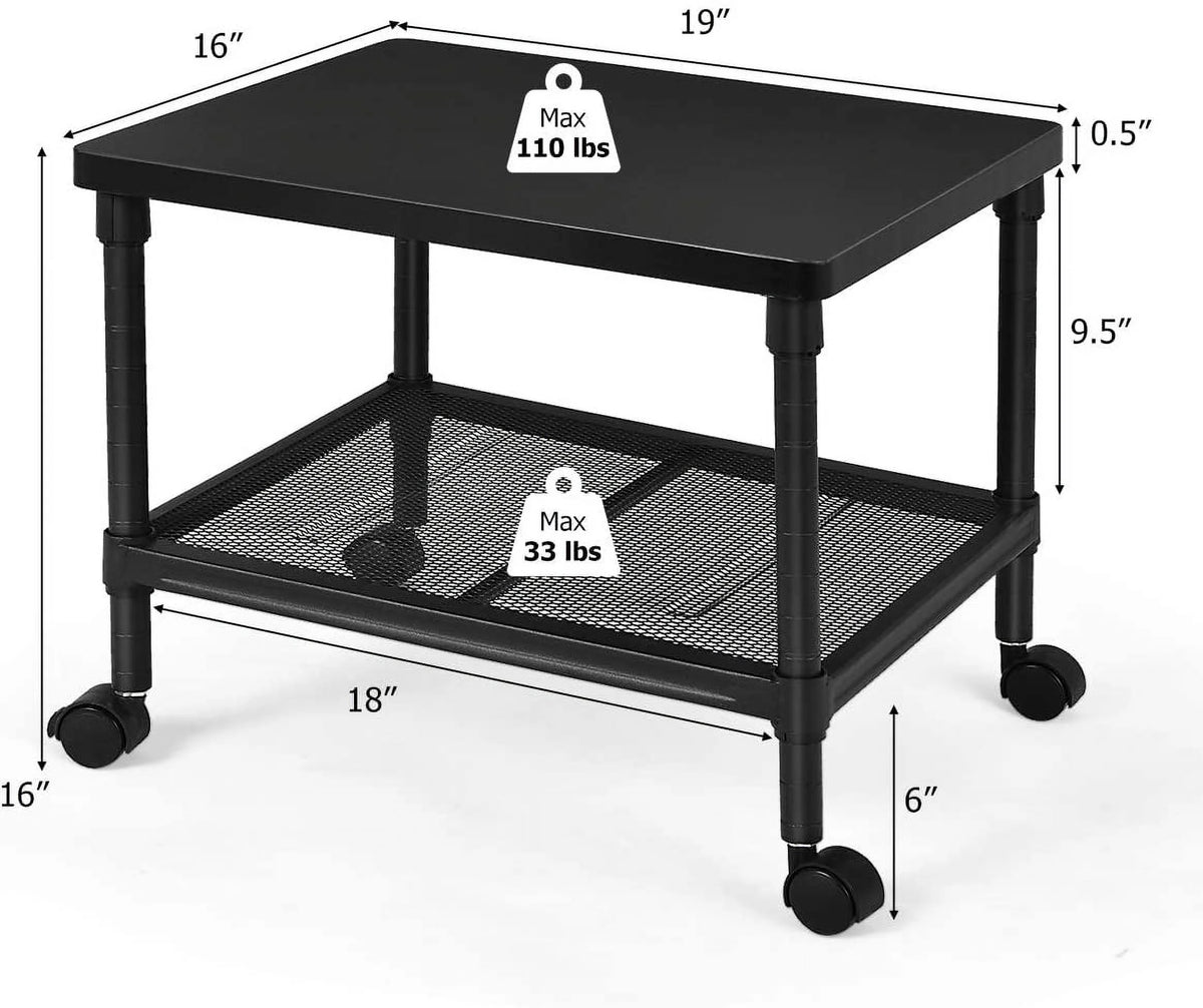 2-Tier Printer Stand with Wheels and Metal Frame U27986