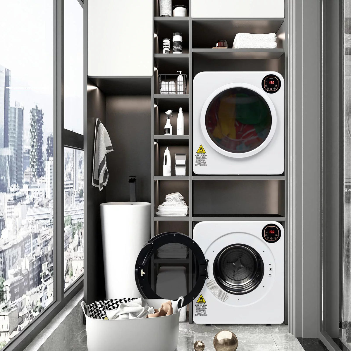 White 3.5 Cu.Ft Stainless Steel Compact Electric Clothes Dryer M106
