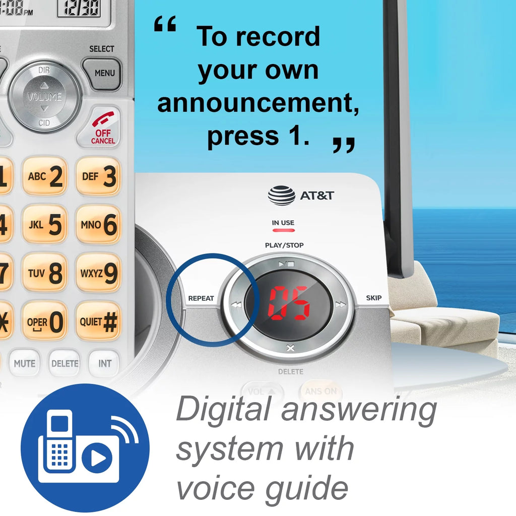 4-Handset Cordless Phone with Answering System and Call Block (White/Silver) J2562
