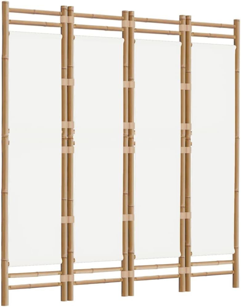 4-Panel Bamboo Room Divider Cream White Y4439