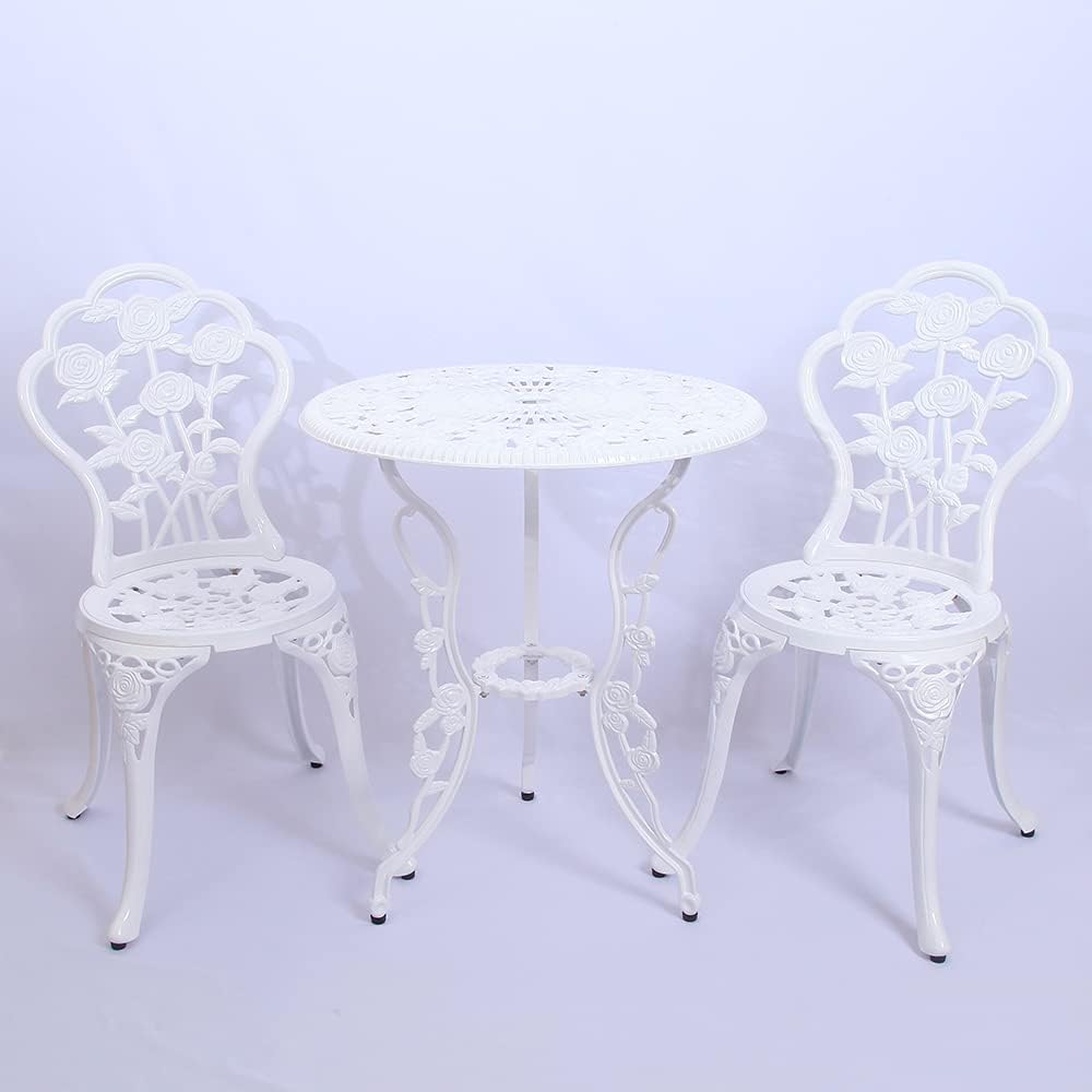 3 Pack Bistro Table and Chair Set with Rose Pattern Carving AntiRust Cast Aluminum Antique Bronze Outdoor Furniture A6678