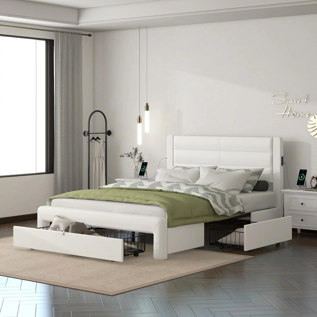 Queen Size Wood Bed Frame with 3 Storage Drawers R686408