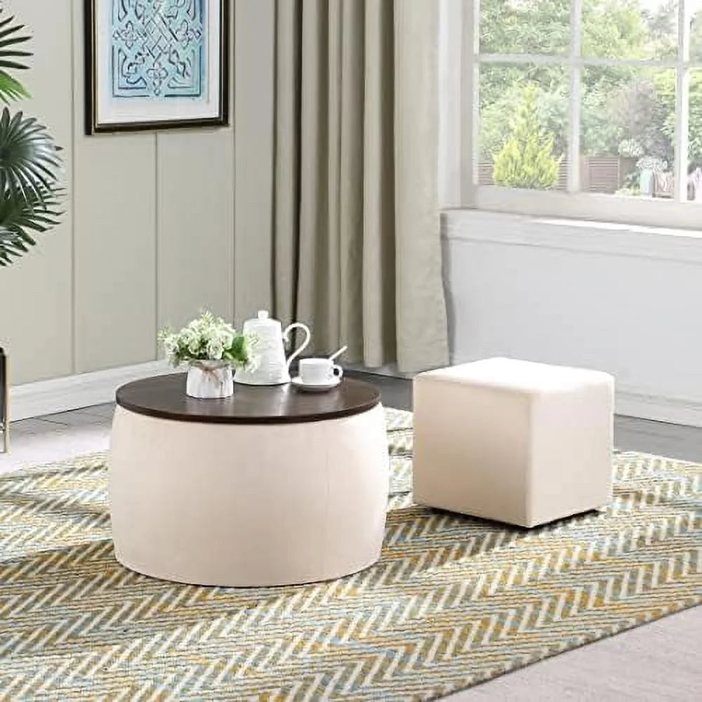 White 2 in 1 Round Ottoman Set Z176385