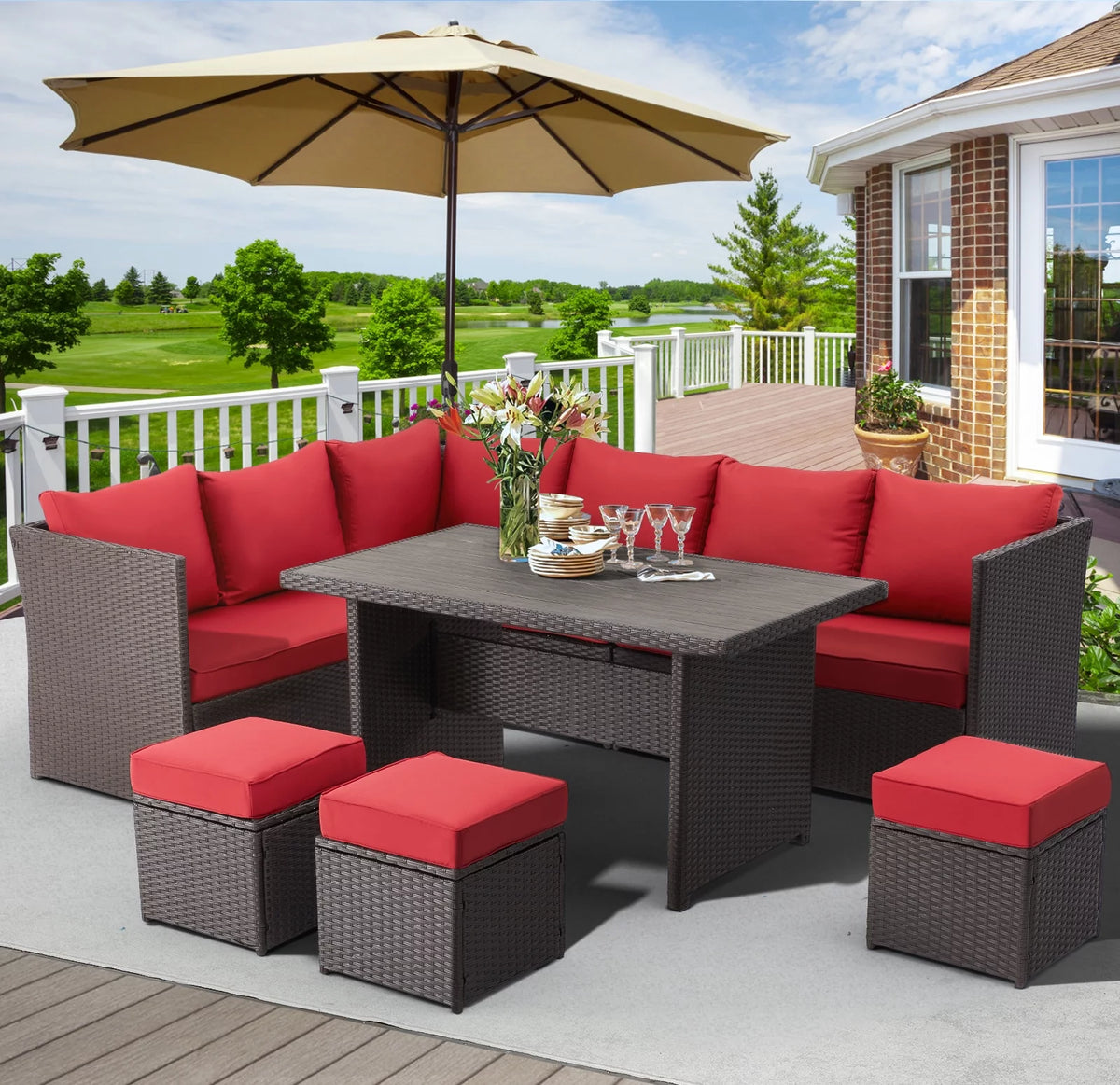7 Piece Rattan Wicker Patio Conversation Set F368