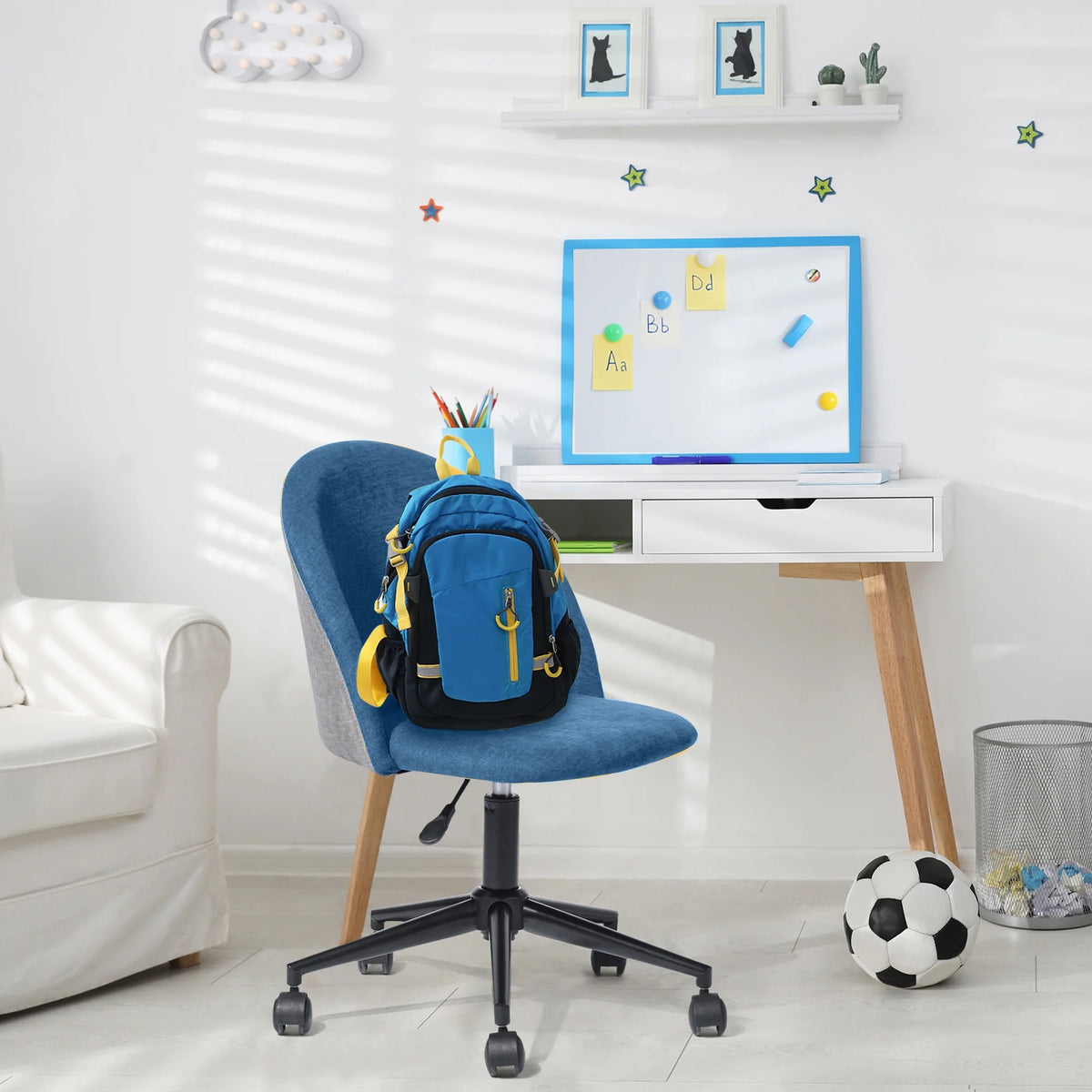 Blue Adjustable Swivel Fabric Upholstered Armless Task Chair H10930