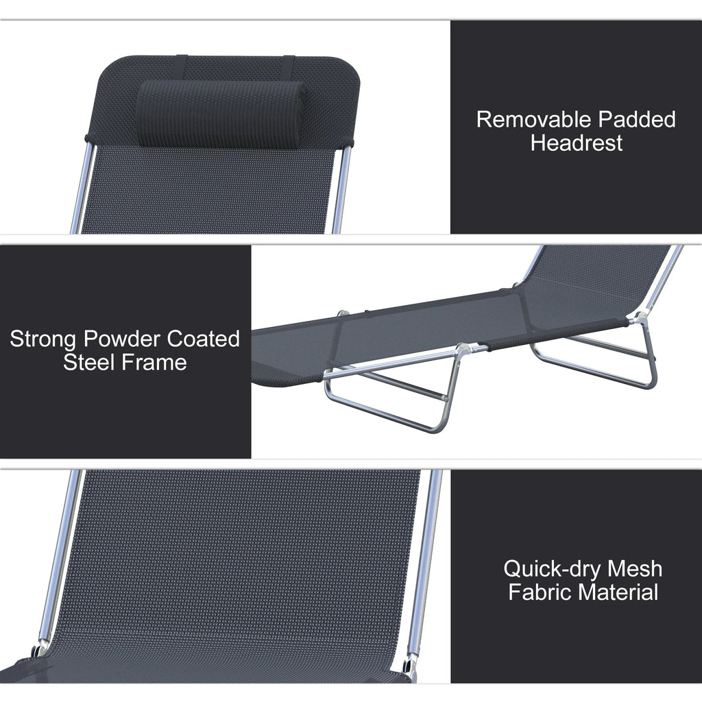 Folding Chaise Lounge Pool Chairs with Pillow, Steel Frame & Breathable Mesh, Black H8262