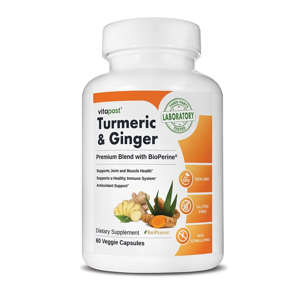 Turmeric & Ginger Supplement with BioPerine 60 Capsules K3888
