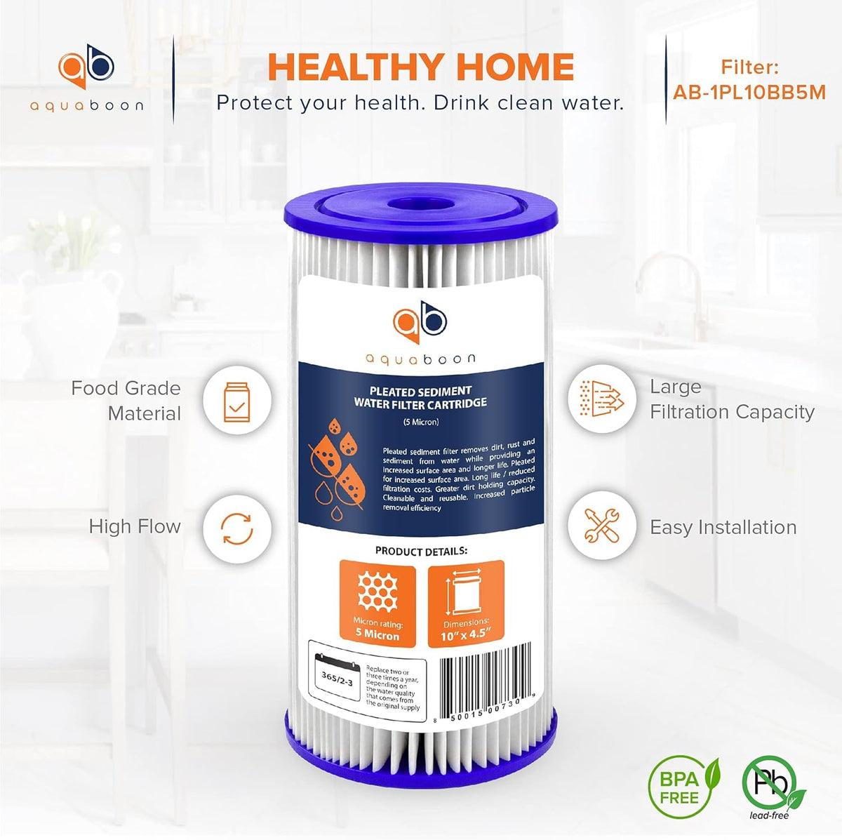 5 Micron 10 Pleated Sediment Water Filter Replacement Cartridge Z96278