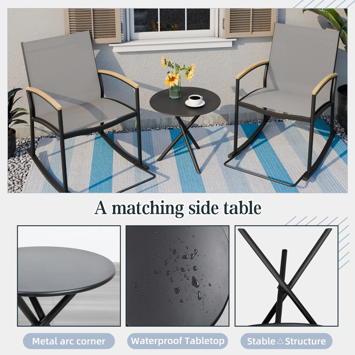 Light Gray 3 Pieces Patio Rocking Bistro Set L21485