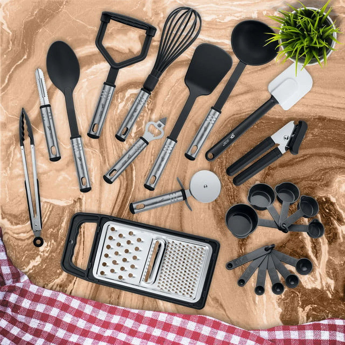 23 Pieces Black Nylon and Stainless Steel Cooking Utensils Set G421