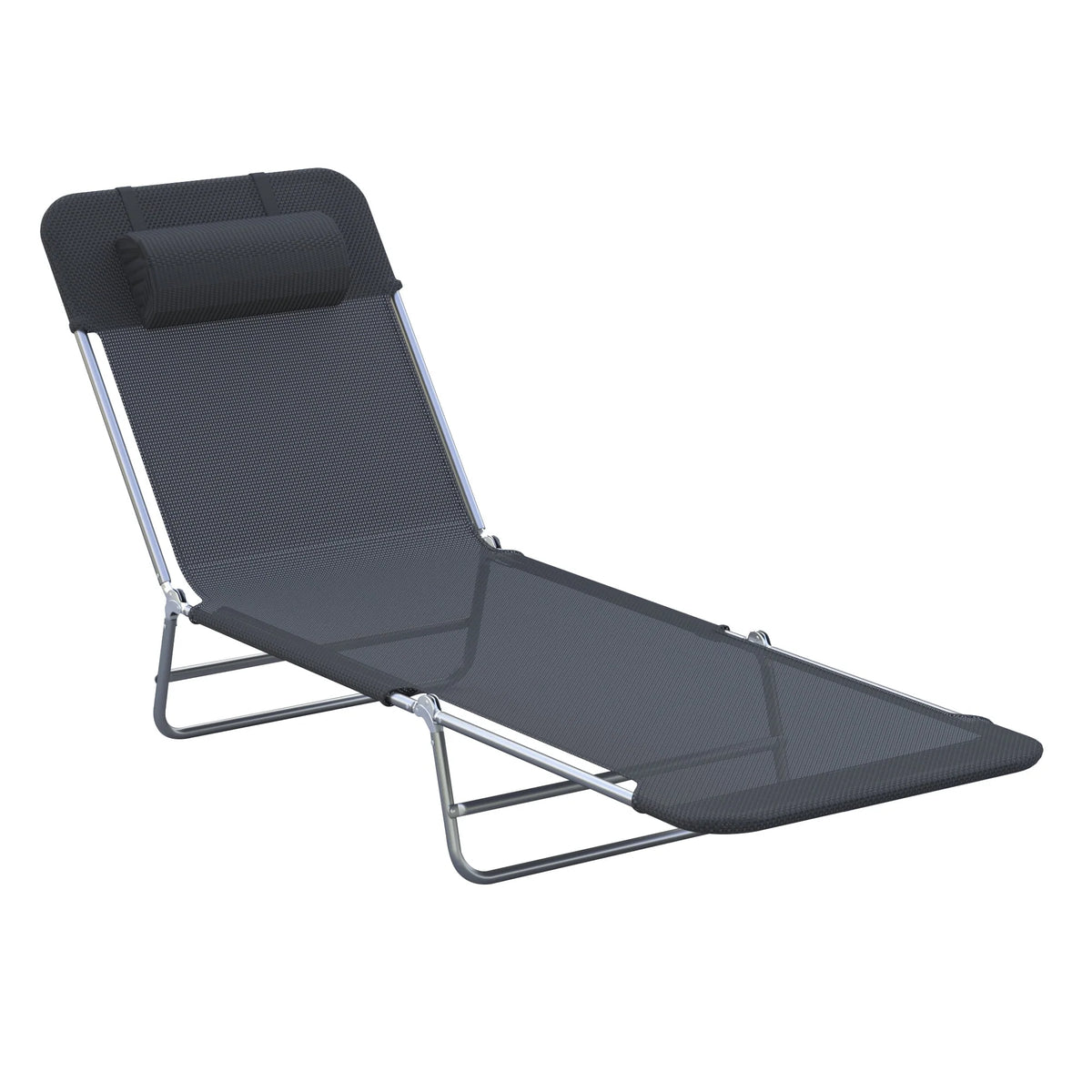 Folding Chaise Lounge Pool Chairs with Pillow, Steel Frame & Breathable Mesh, Black H8262