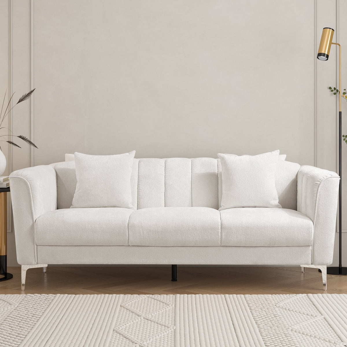 White Chenille Sofa with Armrests B233