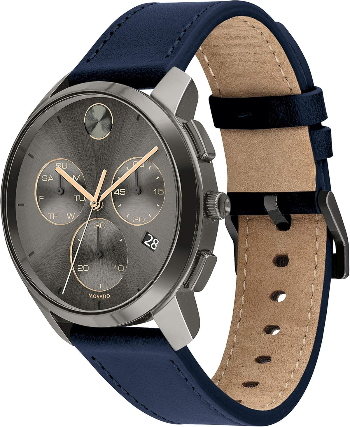 Navy Stainless Steel and Leather Strap Casual Watch H78564