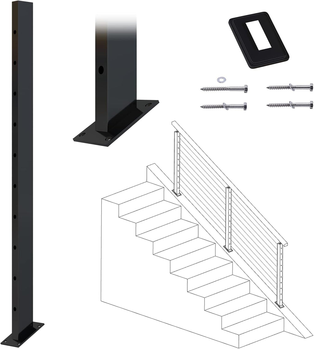 36x1x2 Rectangle Stainless Steel Cable Railing Post V535100