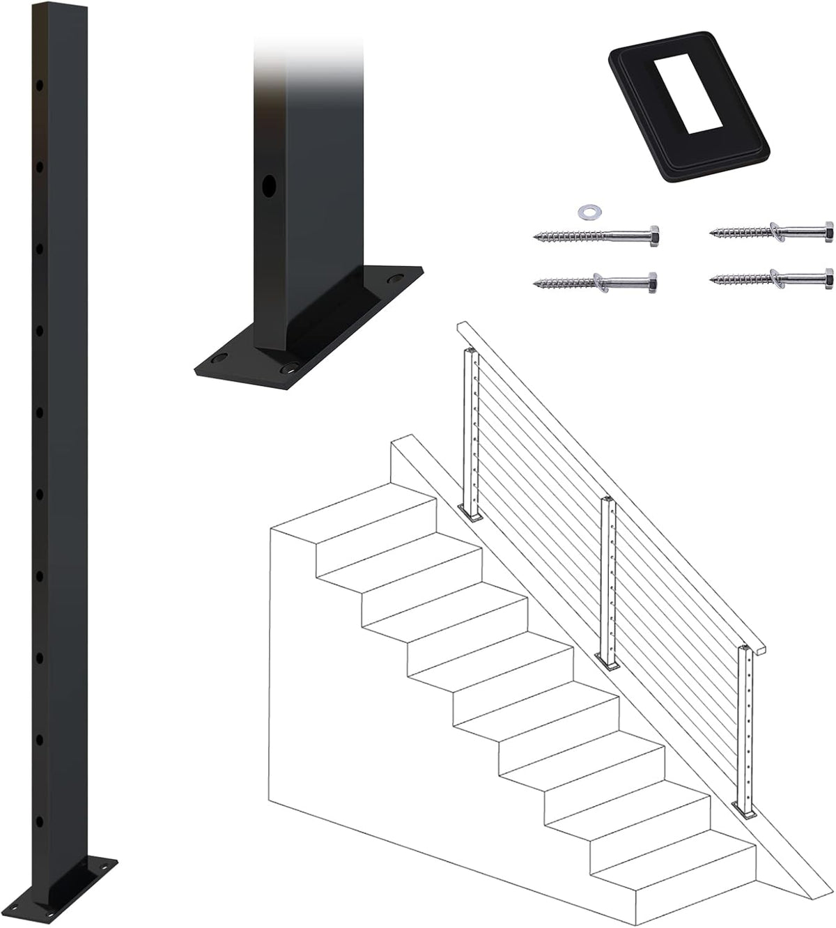36x1x2 Rectangle Stainless Steel Cable Railing Post V535100