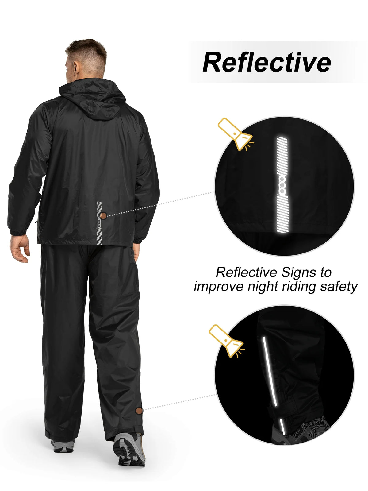 Black Large Waterproof Rain Suit with Hideaway Hood U354