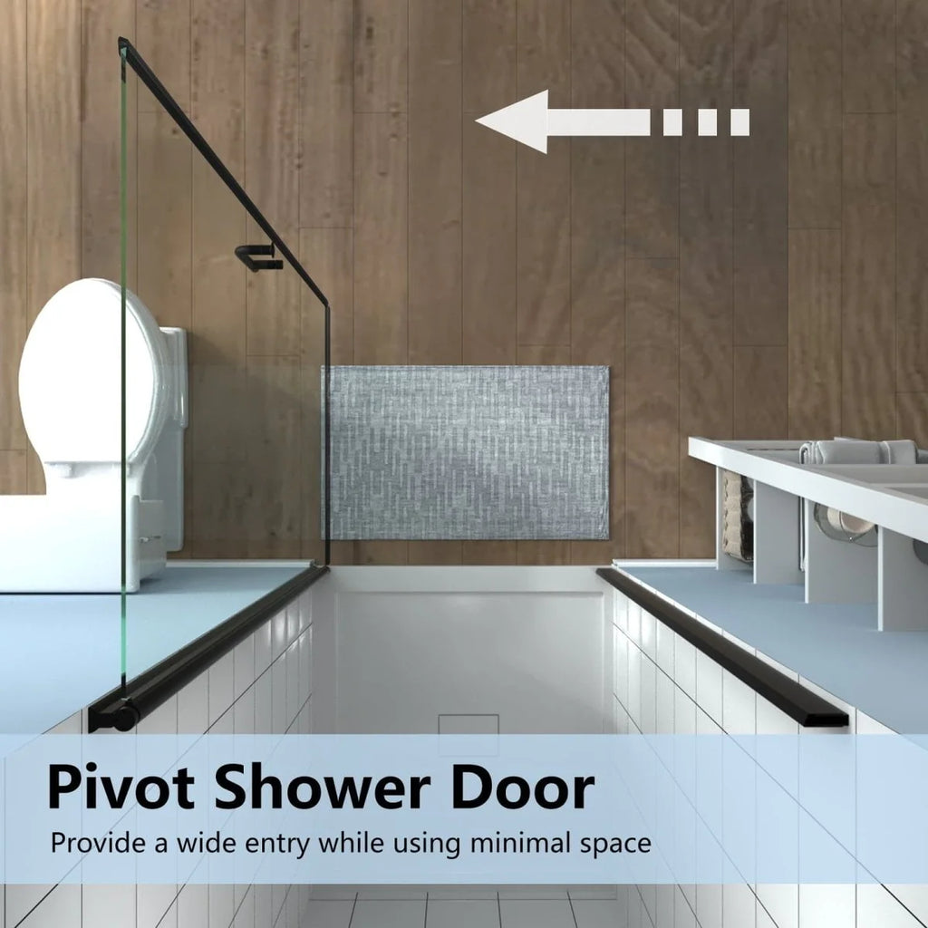24-25.5 W x 72 H Black Hinged Pivot Clear Glass Shower Door B183959