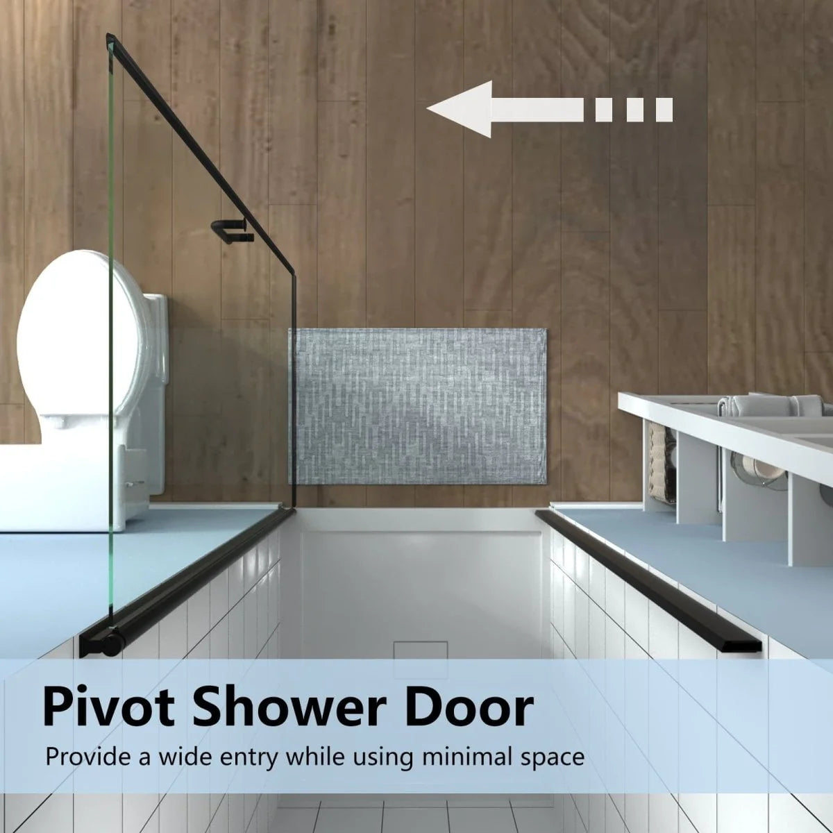 24-25.5 W x 72 H Black Hinged Pivot Clear Glass Shower Door B183959