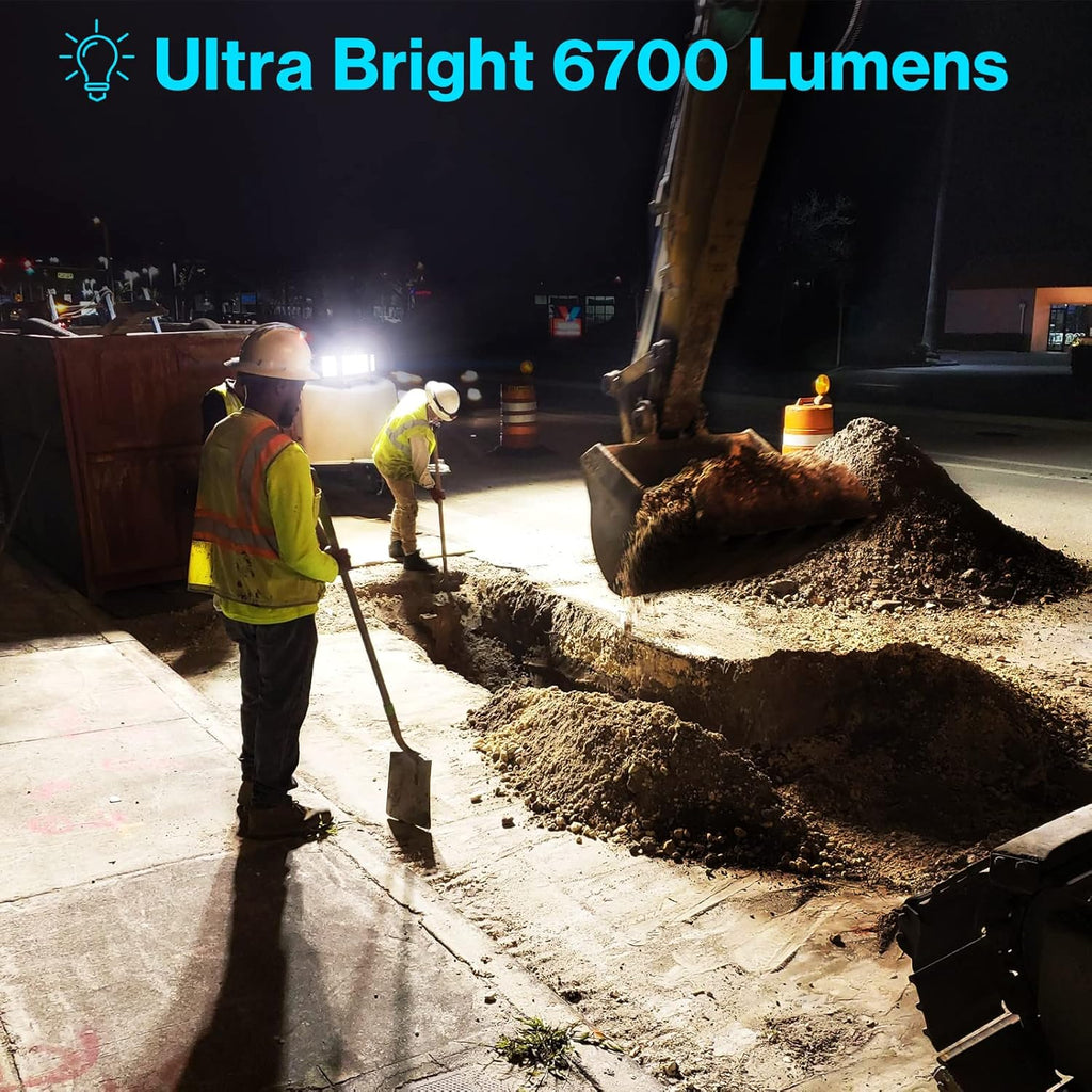 80W LED Work Light, Triple Adjustable Heads, 6500K, IP65 Waterproof, with Stand, Pack of 2 A280