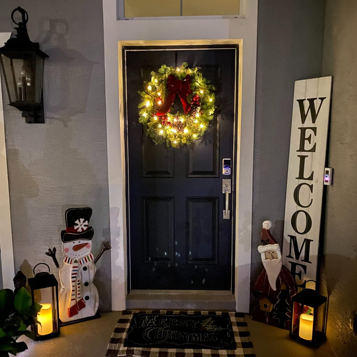 Large Outdoor Lantern with Solar Candle, 18 Inch Tall, Matte Black Metal Frame D2981