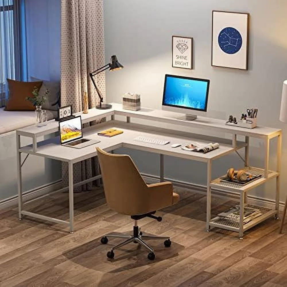 69 Inch L Shaped Desk with Monitor Stand Black U595