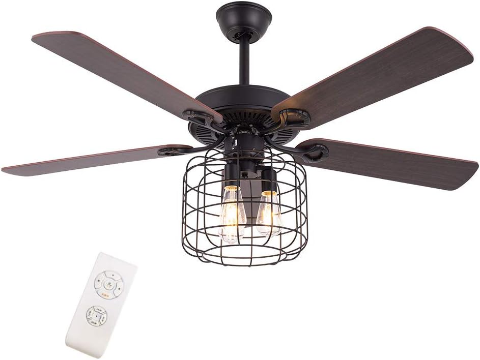 Retro Industrial Iron Cage Ceiling Fan Light 52 Inch 5-Lights E27 Fixture T481