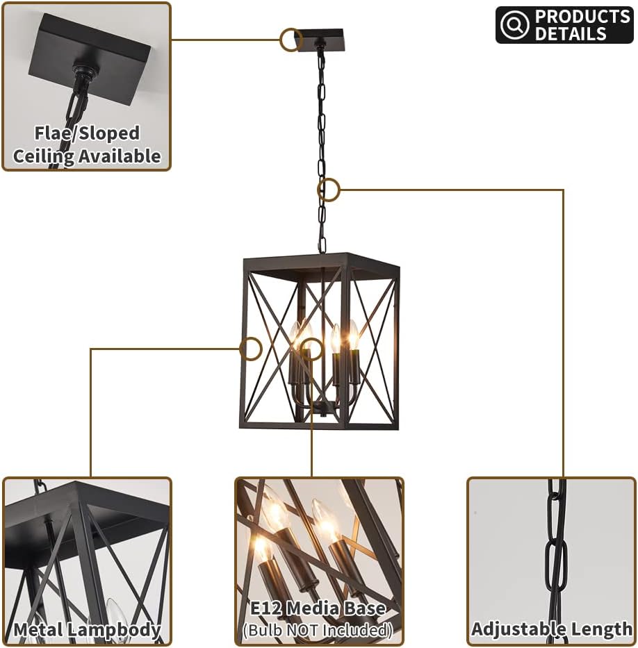 Black 4 Lights Cage Chandelier V8584