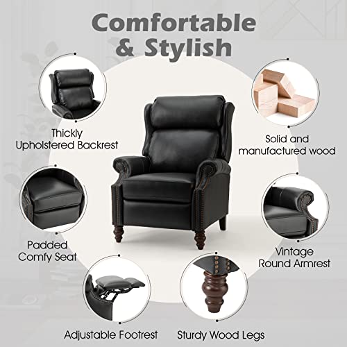 Turquoise Genuine Leather Push Back Recliner Chair with Solid Wood Legs S84833