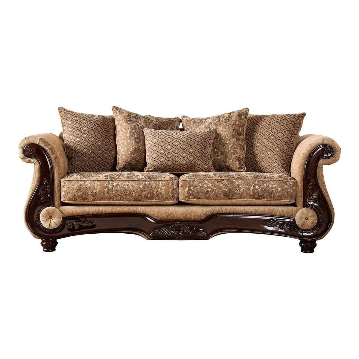 Traditional Chenille Sofa in Gold and Bronze Z620